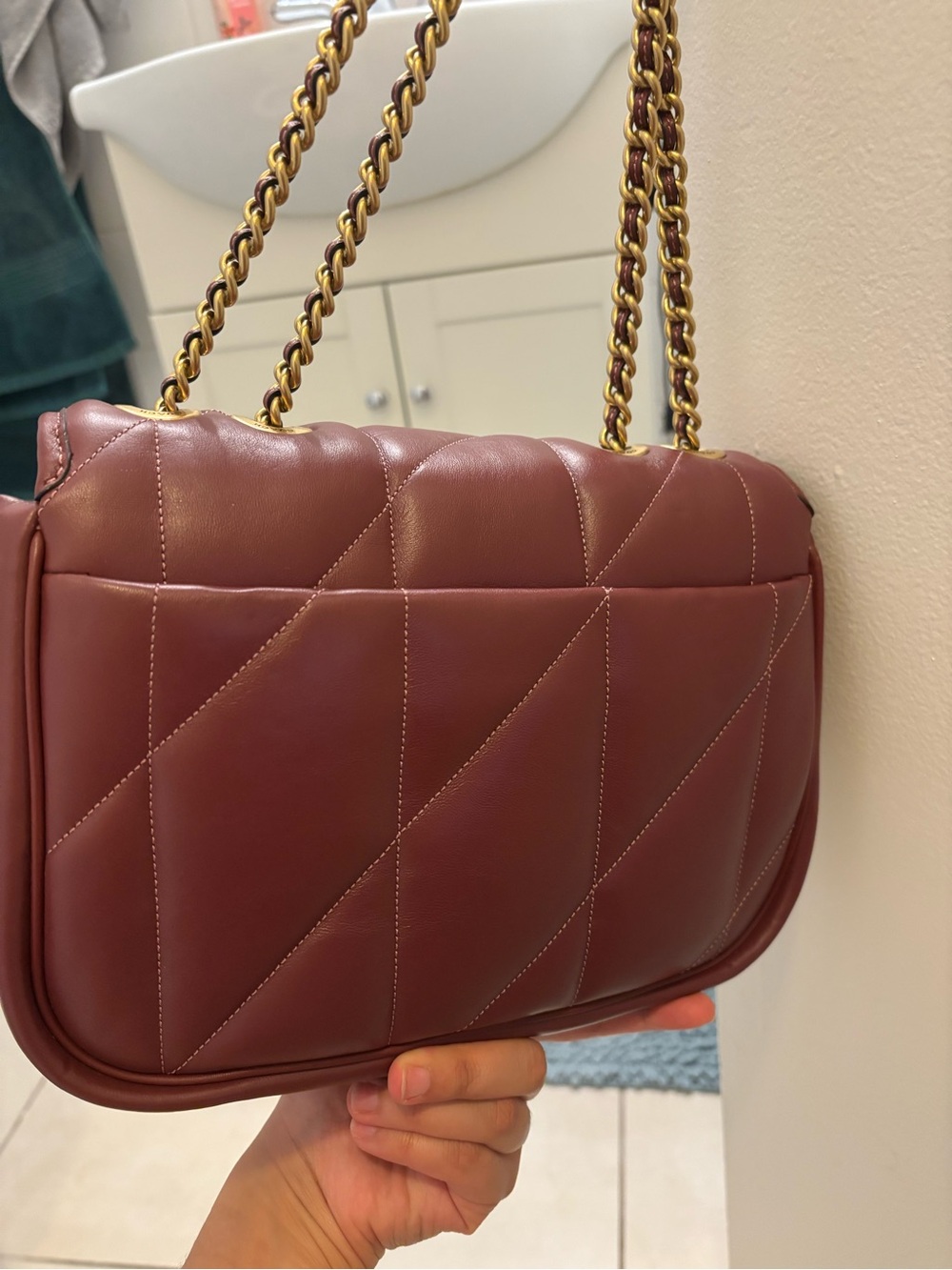 Coach Quilted Shoulder Bag in Burgundy with Gold Hardware - Picture 4 of 6